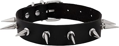Collier ras du cou pointu gothique punk sassina, cuir pu noir, bijoux gothiques