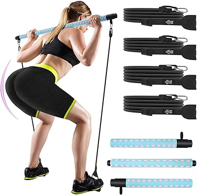 Ensemble de barres pilates avec 4 bandes de résistance, bâton de yoga pilates