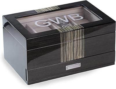 Boîte à montres 8" laquée bey berk\"wenge\" avec dessus en verre, tiroir pour boutons de manchette et stylos.. DIAYTAR COTE D'IVOIRE est une boutique en ligne généraliste proposant plus de 300 000 références de produits divers, de la mode à l'électronique en passant par les produits alimentaires. Elle est reconnue pour son large choix et ses prix compétitifs. La boutique est devenue une référence pour les consommateurs ivoiriens.