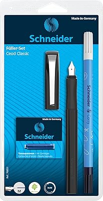 Stylo plume schneider suede classic m (moyen), pointe iridium, corps noir, stylo gomme