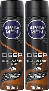 Déodorant nivea men deep black carbon espresso, antibactérien et anti-transpirant, spray 150 ml