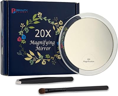 Miroir grossissant 20 fois avec 3 ventouses, utilisé pour se maquiller et appliquer