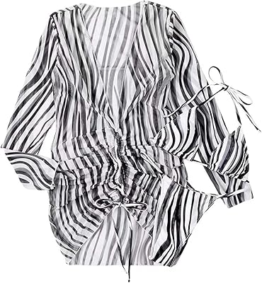 Maillot de bain 3 pièces dos nu imprimé triangle pour femme, taille basse