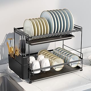 Égouttoir à vaisselle avec passoire grand égouttoir de cuisine 2 niveaux