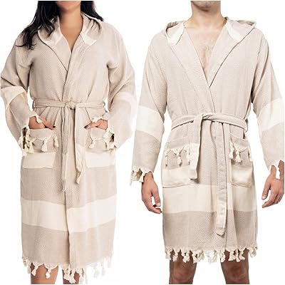 Peignoir unisexe en coton turc hammam peshtemal, peristan by selin-peignoir à capuche 100