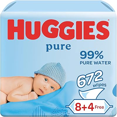 Lingettes pour bébé huggies pure, 8+4 gratuites, 56 pièces x paquet de 12