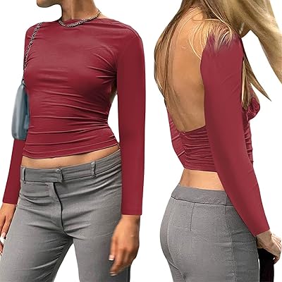 Chemisier sexy à manches longues y2k, coupe ajustée, à manches courtes, haut court