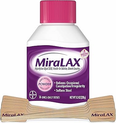 Poudre laxative douce miralax pour soulager la constipation avec drive, adoucissant les selles avec peg 3350, sans effets secondaires agressifs, laxatif osmotique, 1 médecin recommandé, 14 portions. La boutique en ligne DIAYTAR COTE D'IVOIRE offre une expérience d'achat unique et pratique, avec des facilités de paiement et de livraison rapides et fiables, ce qui la rend très populaire auprès des consommateurs ivoiriens. Elle se distingue par sa grande sélection de produits.