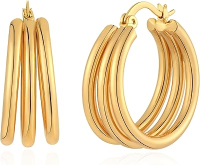 Boucles d'oreilles créoles épaisses en or pour femmes, boucles d'oreilles créoles triples plaquées or 14 carats, bijoux hypoallergéniques simples, cadeaux pour femmes et filles, or jaune, sans pierres précieuses. Avec plus de 300 000 références disponibles, DIAYTAR COTE D'IVOIRE est la destination parfaite pour les acheteurs qui cherchent à trouver tout ce dont ils ont besoin sous un même toit. La boutique propose une navigation facile et une recherche rapide pour aider les clients à trouver leurs produits préférés en un rien de temps.