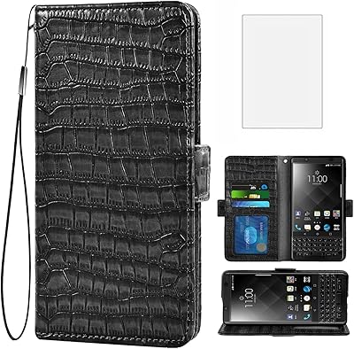 Asuwish étui portefeuille compatible blackberry keyone avec protecteur d'écran en verre trempé