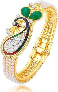 Bijoux de mariage ethniques sukhi plaqué or paon meenakari kada pour femme