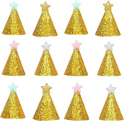 12pcs chapeaux d'anniversaire dorés joyeux noël en tissu paillettes chapeaux de fête