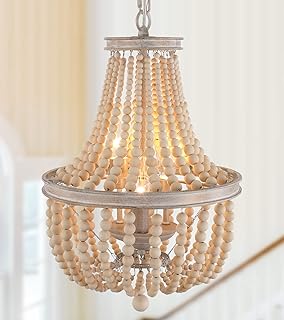 Q&s lustre brodé en bois 3 lumières vintage rustique vintage boho pendentif