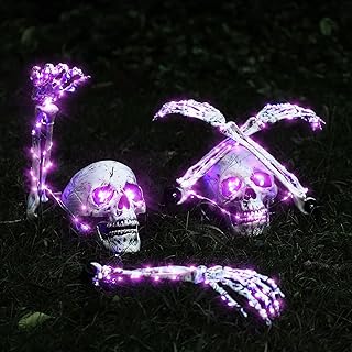 6 pièces halloween led squelette crâne mains décoration piquets brillant bras avec lumières