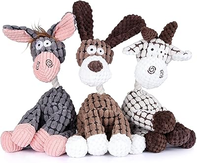 Jouets grinçants pour chiens, paquet de 3 jouets à mâcher en peluche durables