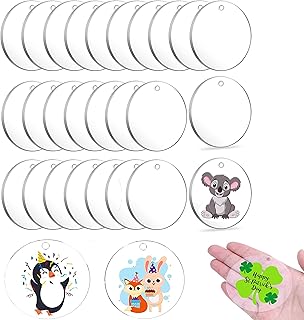 Ébauches décoratives en acrylique transparent castwave, disque acrylique rond avec trou pour porte-clés