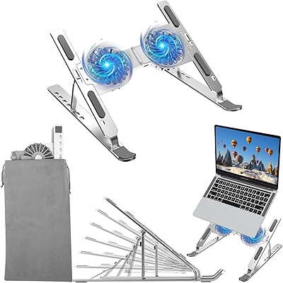 Support réglable pour ordinateur portable afacot avec ventilateur de refroidissement usb et grille