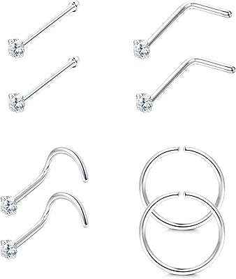 Sllaiss 22g 925 anneaux de nez en argent sterling clous en forme