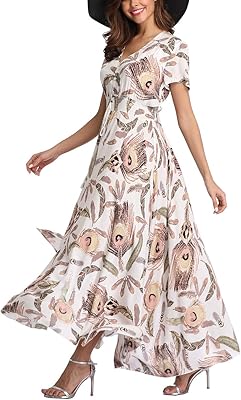 Robe longue longue pour femme avec fermeture à boutons floraux pour la plage