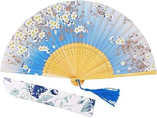 Éventail pliant pour femmes éventail rétro chinois-japonais en soie de bambou avec manche