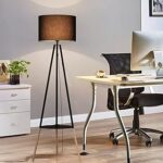 Lampadaire trépied moderne brillos avec étagère pour salon, lampe de chambre en bois