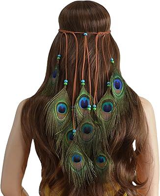 Accessoires de bandeau hippie plumes de paon bohême hippie indien tribal perles tressées
