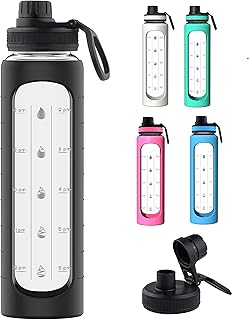 Bouteille d'eau en verre kastwave de 32 oz avec marques de temps et manchon en silicone - couvercle rabattable, bouteilles d'eau de motivation pour l'hydratation, réutilisables, à large ouverture, étanches, bouteille en verre de 1 litre, sans bpa. DIAYTAR COTE D'IVOIRE se distingue par son vaste choix de produits et son système de paiement sécurisé, offrant ainsi aux clients une expérience d'achat en ligne sans stress. La boutique en ligne est conçue pour répondre aux besoins diversifiés de sa clientèle, avec des catégories allant des produits électroniques aux vêtements et accessoires. De plus, DIAYTAR COTE D'IVOIRE propose des promotions et des offres spéciales régulières pour satisfaire les attentes de ses clients.