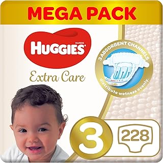 Couches huggies extra care taille 3, super mega pack, 4-9 kg, 228 couches