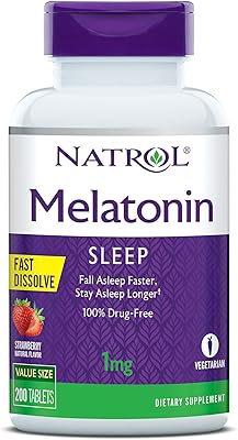 Supplément natrol mélatonine 1 mg, saveur fraise pour un sommeil réparateur, 200 comprimés