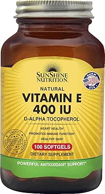 Sunshine nutrition vitamine e naturelle 400 ui, 100 gélules