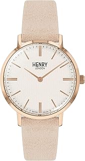 Montre à quartz analogique classique henry london avec bracelet en cuir hl34-s-0342