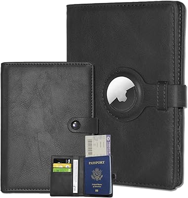 Portefeuille de passeport pour hommes et femmes avec support airtag, porte-passeport rfid, porte-carte