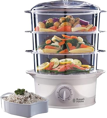 Cuiseur vapeur 3 épaisseurs russell hobbs 21140, 800 w, 9 l, blanc