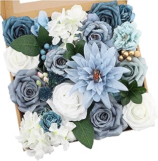 Levana.m fausses fleurs roses roses bleues poussiéreuses en soie boîte combinée de artificielles