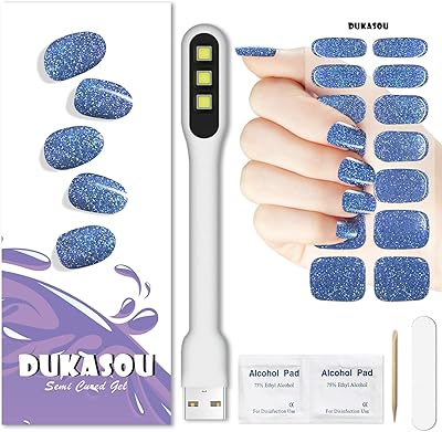 Bandes d'ongles en gel semi-durci 28 pièces noires pailletées avec lumière uv-led autocollants