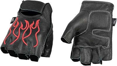 Gants sans doigts en cuir brodés noirs et rouges sh198 milwaukee pour hommes