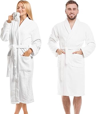 Peignoir de luxe unisexe en coton éponge blanc - luxueux léger - qualité