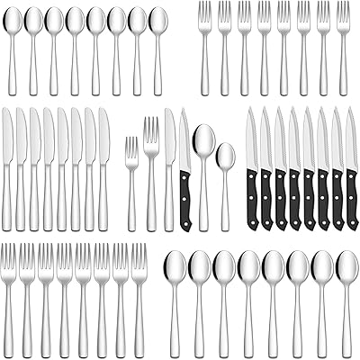 Ensemble de couverts en argent avec couteaux à steak, ensemble de couverts