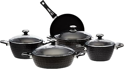 Batterie de cuisine home maker 9 pièces en titane noir - couvercle