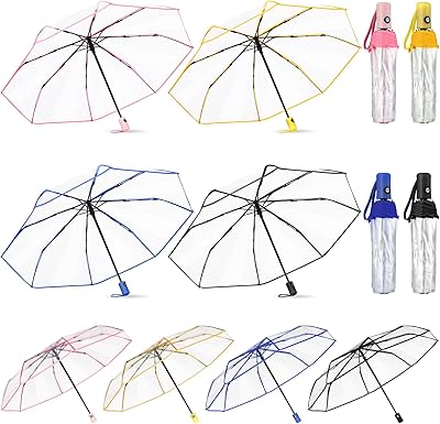 Parapluie pliant transparent à 8 nervures entièrement automatique, ouverture automatique, fermeture automatique, pluie