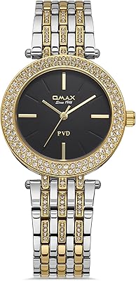 Montre analogique en métal pour femme de 32 mm avec cadran rond noir