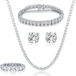 Parure de bijoux 4 pièces plaquée or blanc 18 carats, laiton, zircons cubiques
