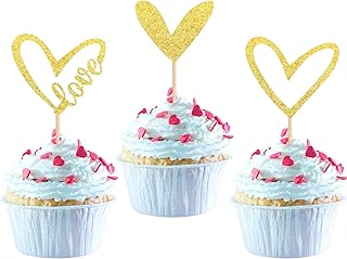 24 pièces de décorations de cupcakes en forme de cœur d'amour à paillettes