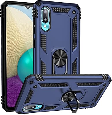 Coque samsung galaxy a02/m02 avec protecteur d'écran en verre trempé, anneau de support