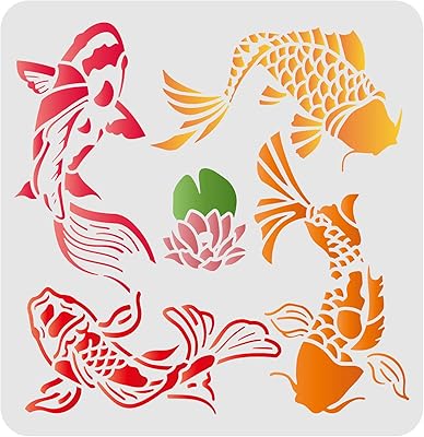 Pochoirs de peinture murale avec doigts baies koi lotus 11 x
