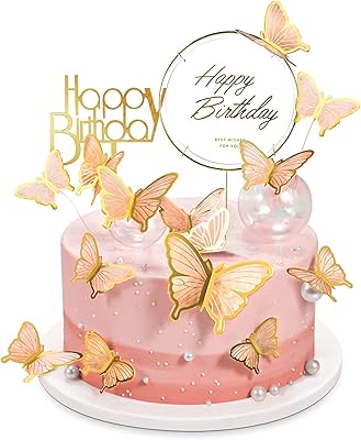 22 pièces de décoration de gâteau papillon avec acrylique joyeux anniversaire pour fête