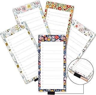 Paquet de 5 blocs-notes magnétiques scandi pour réfrigérateur avec porte-stylo, plantes à fleurs