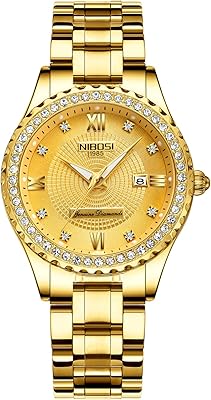 Montres analogiques pour femmes, filles et dames avec un cadran en or rose