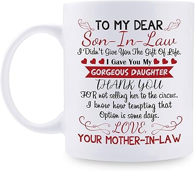 Tasse à café pour l'anniversaire de son beau-fils - cadeau ayaya pour belle-mère - son nom dans sa belle-mère - 312 ml. La boutique en ligne DIAYTAR COTE D'IVOIRE propose une large gamme de produits à des prix compétitifs, avec plus de 300 000 références disponibles. Les clients peuvent profiter d'une expérience d'achat en ligne sécurisée et fiable, avec une livraison rapide et un service client de haute qualité. DIAYTAR COTE D'IVOIRE est la référence incontournable pour les ivoiriens qui cherchent à acheter en ligne.