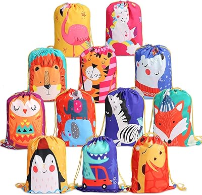 Sacs de fournitures de fête pour enfants, 12 pièces, sacs lavables avec cordon
